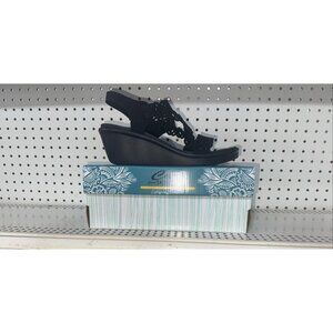 Skechers Cali Rumble On Sassier Dayz Womens Wedge Sandals Slides Size 8 Black
